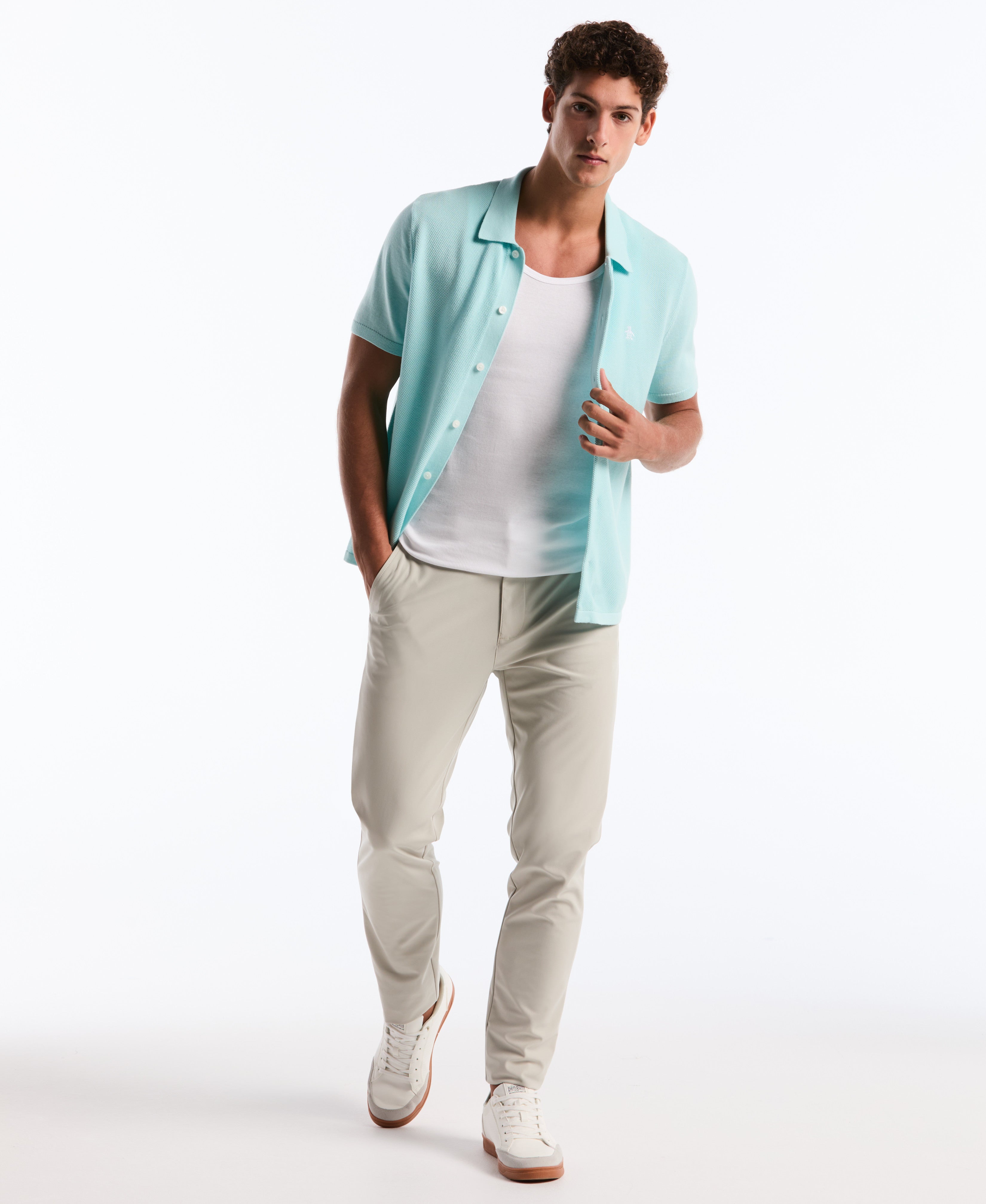 Honeycomb Button-Front Sweater Polo