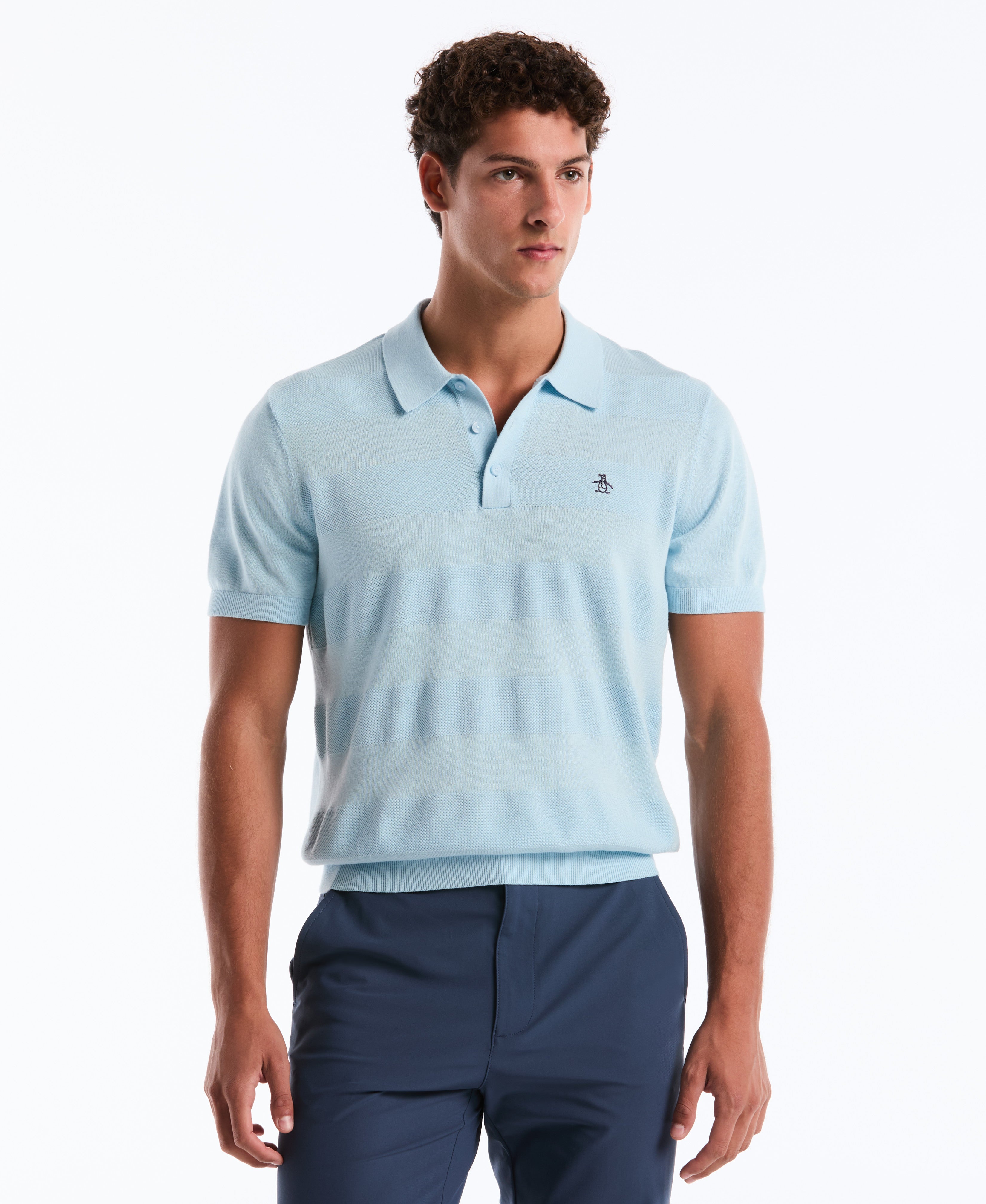 Honeycomb Stripe Stitch Sweater Polo