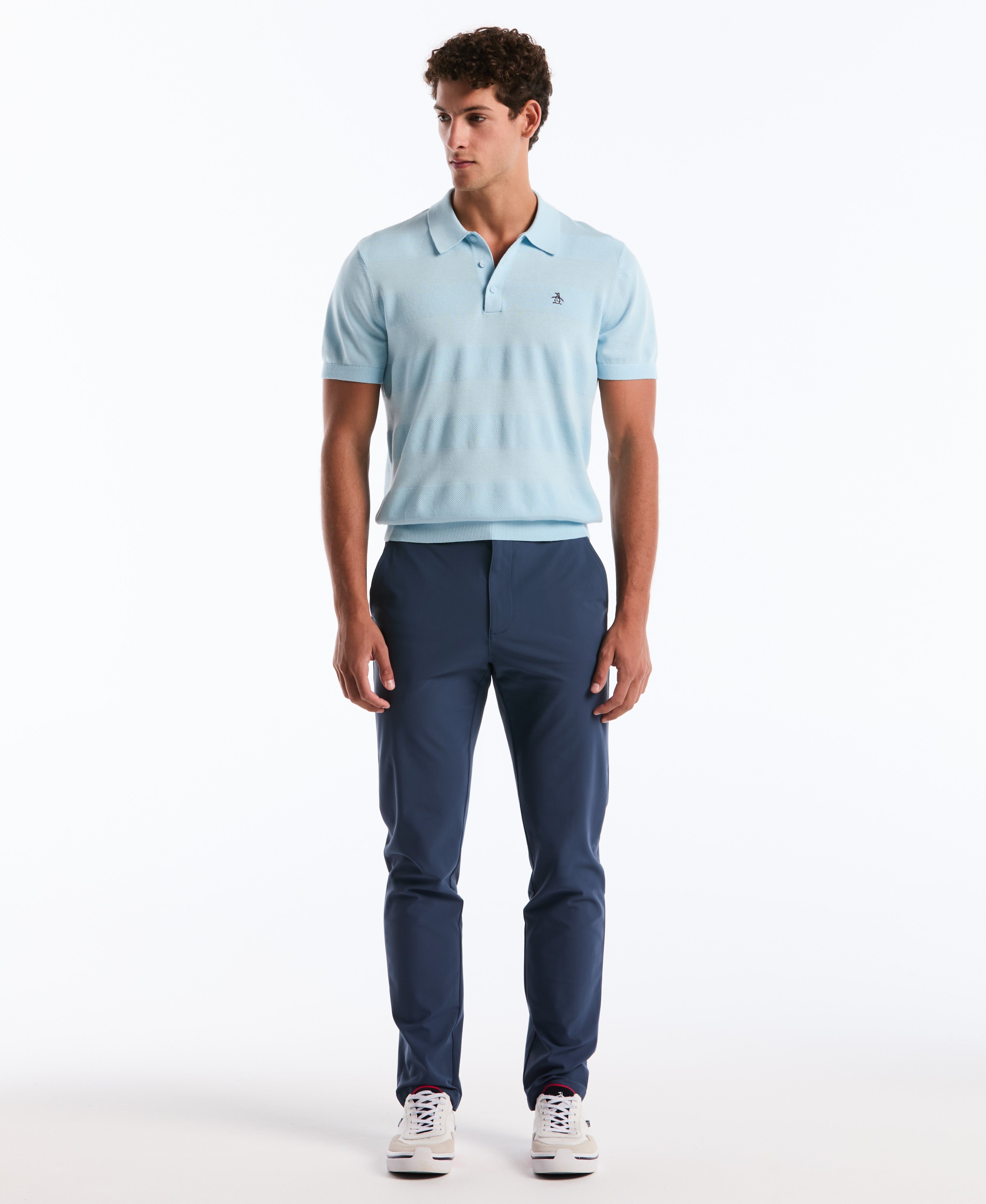 Honeycomb Stripe Stitch Sweater Polo